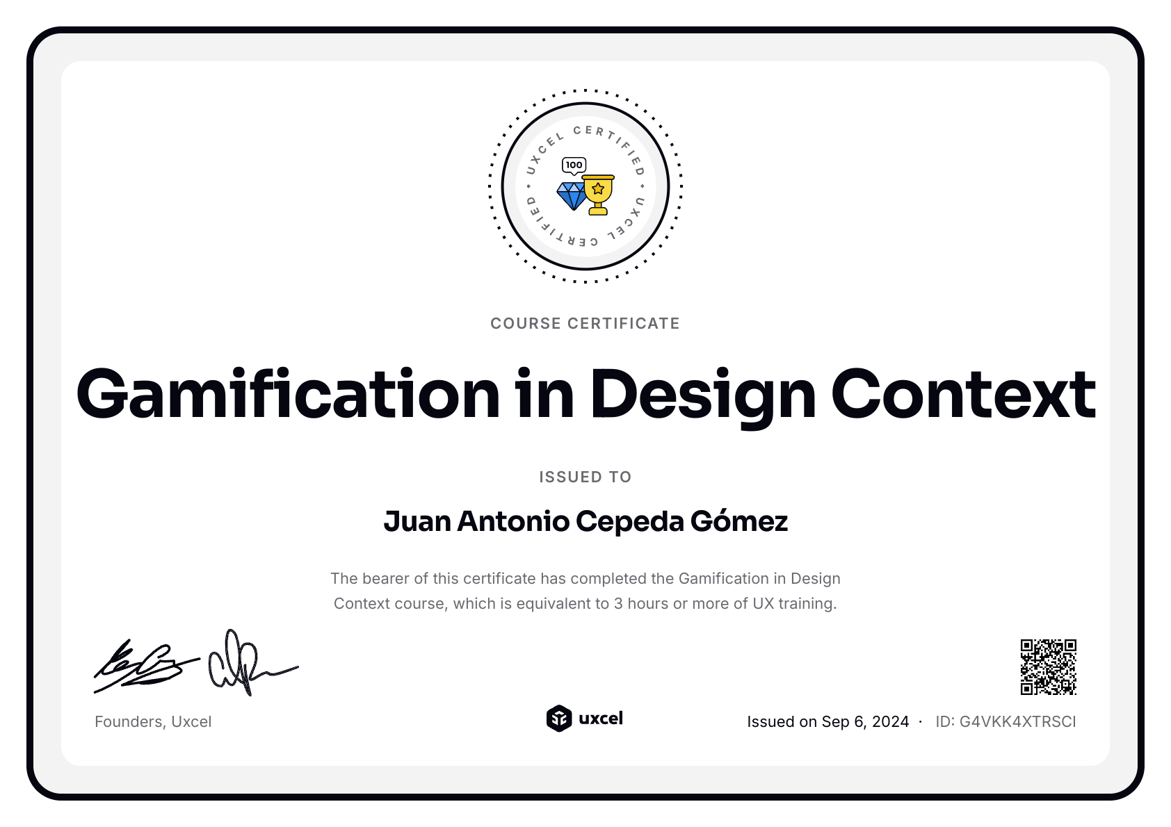 Juan Antonio Cepeda Gómez's certificate